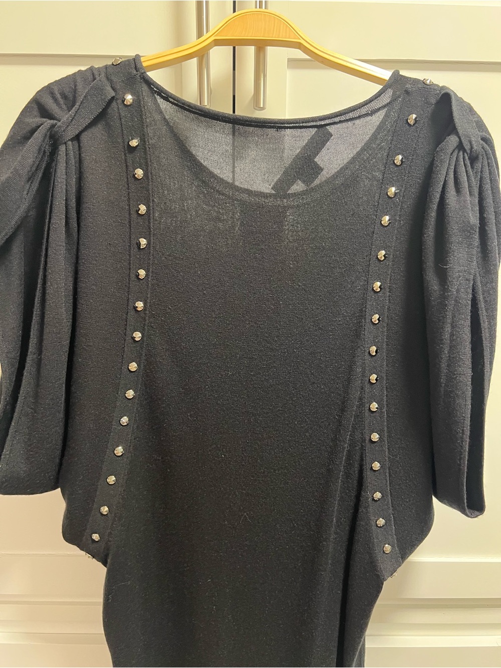 French Connection Black Stud-Embellished Puff Sleeve Tunic